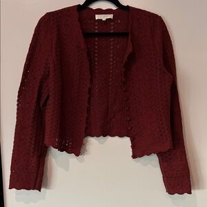 Sezane Burgundy Crocheted Cardigan, Sz M